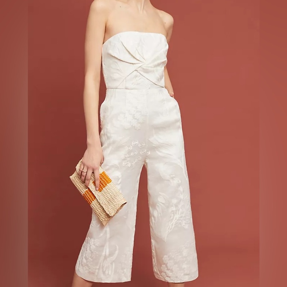 Aijek Anthropologie Silk Blend Strapless Jumpsuit